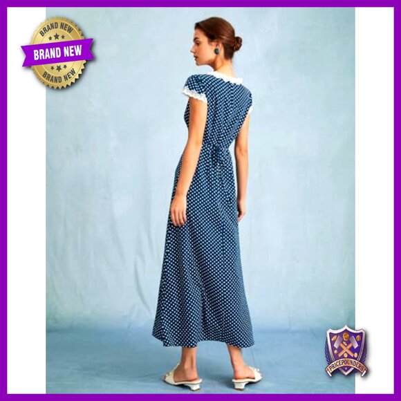 Polka Dot Lace Dress Elegant Summer Party Wear Deep V Neck Chic - Picture 2 of 7